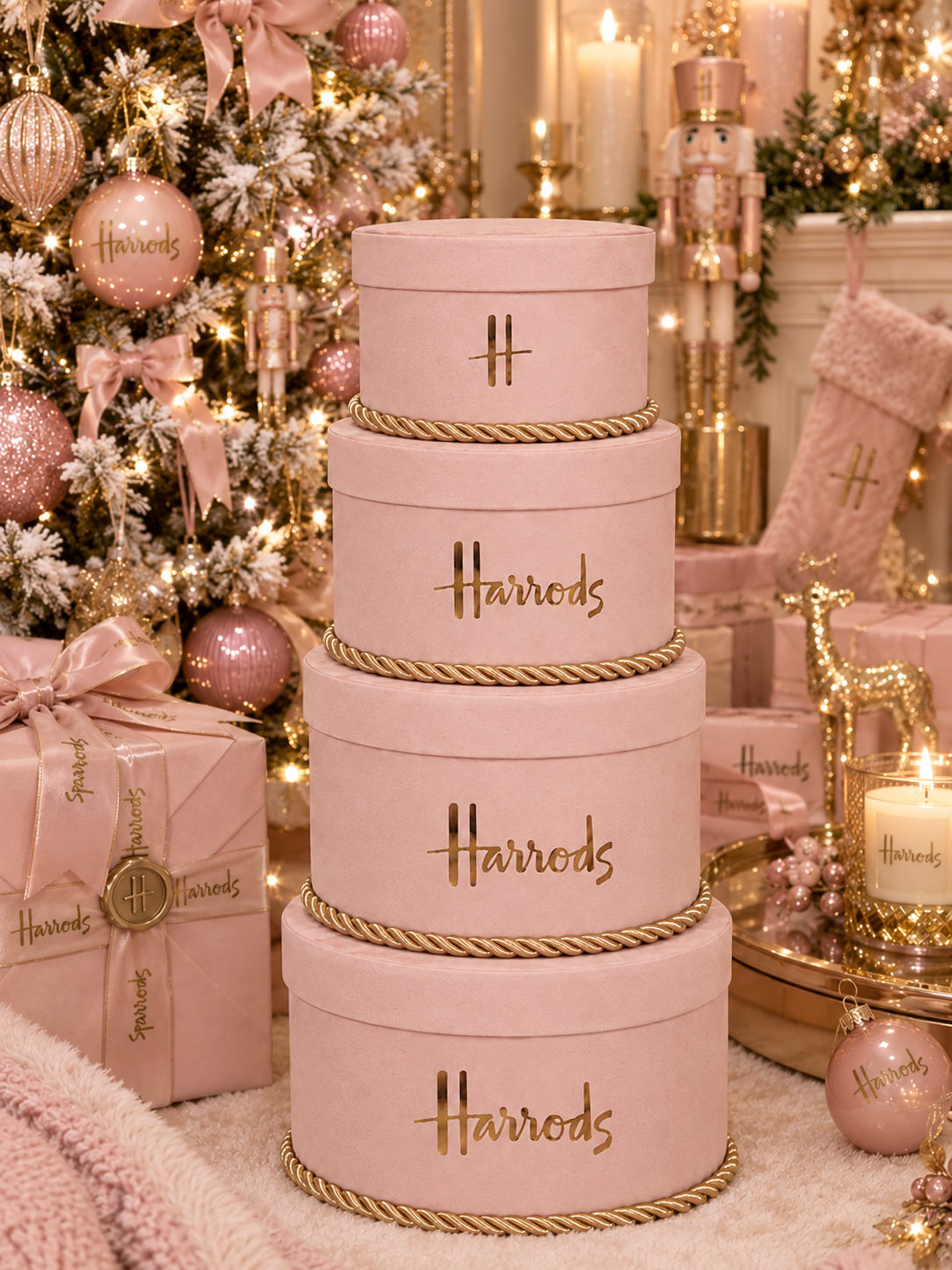 Handmade Blush Pink 4 Tier H Velvet Boxes