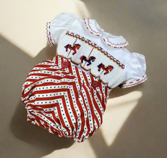 Boys Carousel Smocked Romper Suit