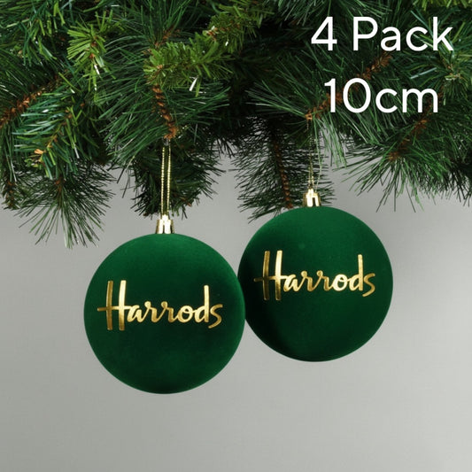 Luxury Velvet Green & Gold H Tree Baubles 10cm