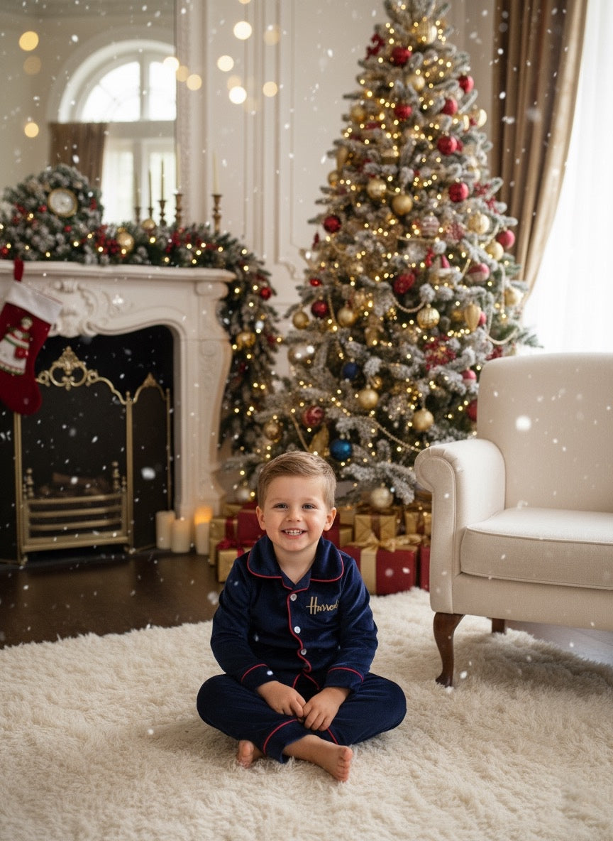 Luxury Boys H Navy Velour Pyjamas