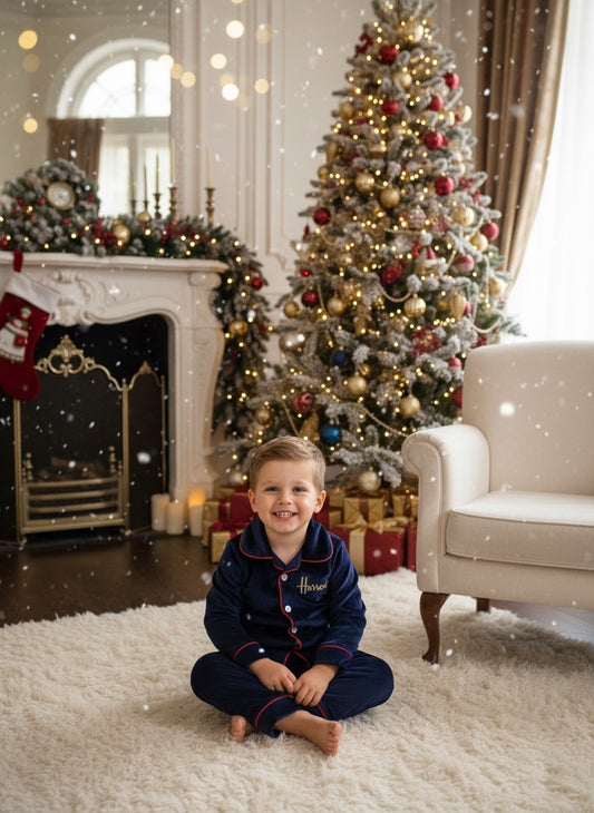 Luxury Boys H Navy Velour Pyjamas