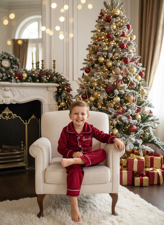 Luxury Boys H Red Velour Pyjamas
