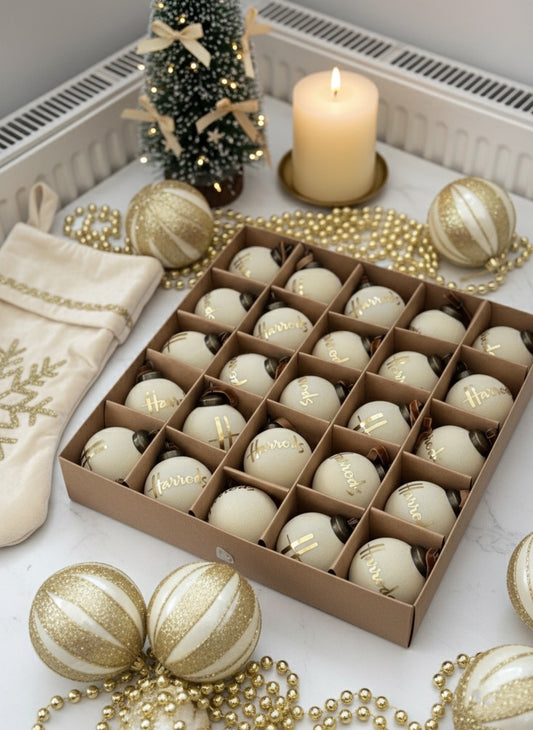 Luxury Velvet Cream & Gold H Tree Baubles 60mm