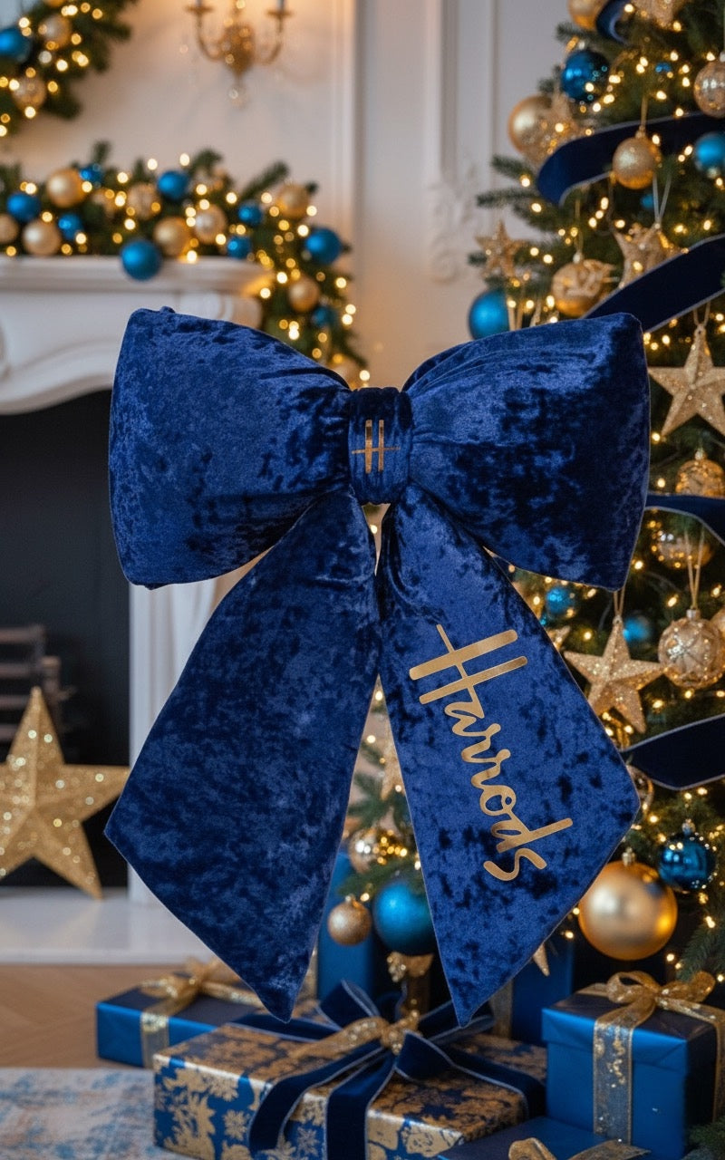 Luxury Velvet Blue Large Plush Bow 42cm