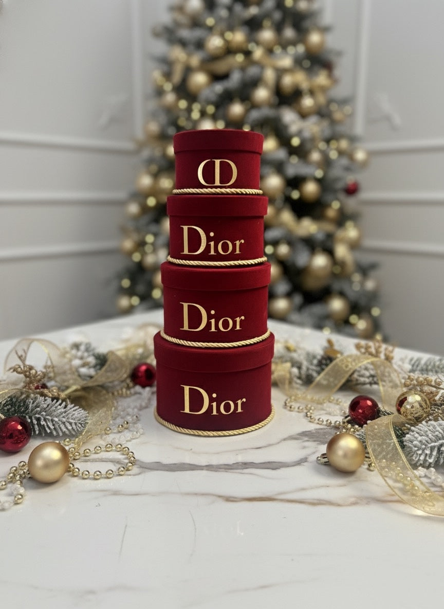 Handmade 4 Tier Wine Red & Gold CD Velvet Boxes