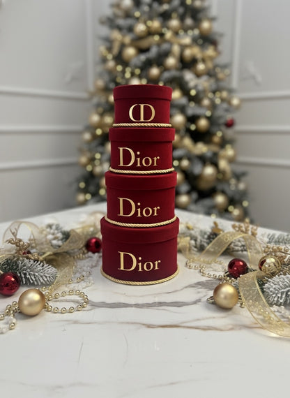 Handmade 4 Tier Wine Red & Gold CD Velvet Boxes