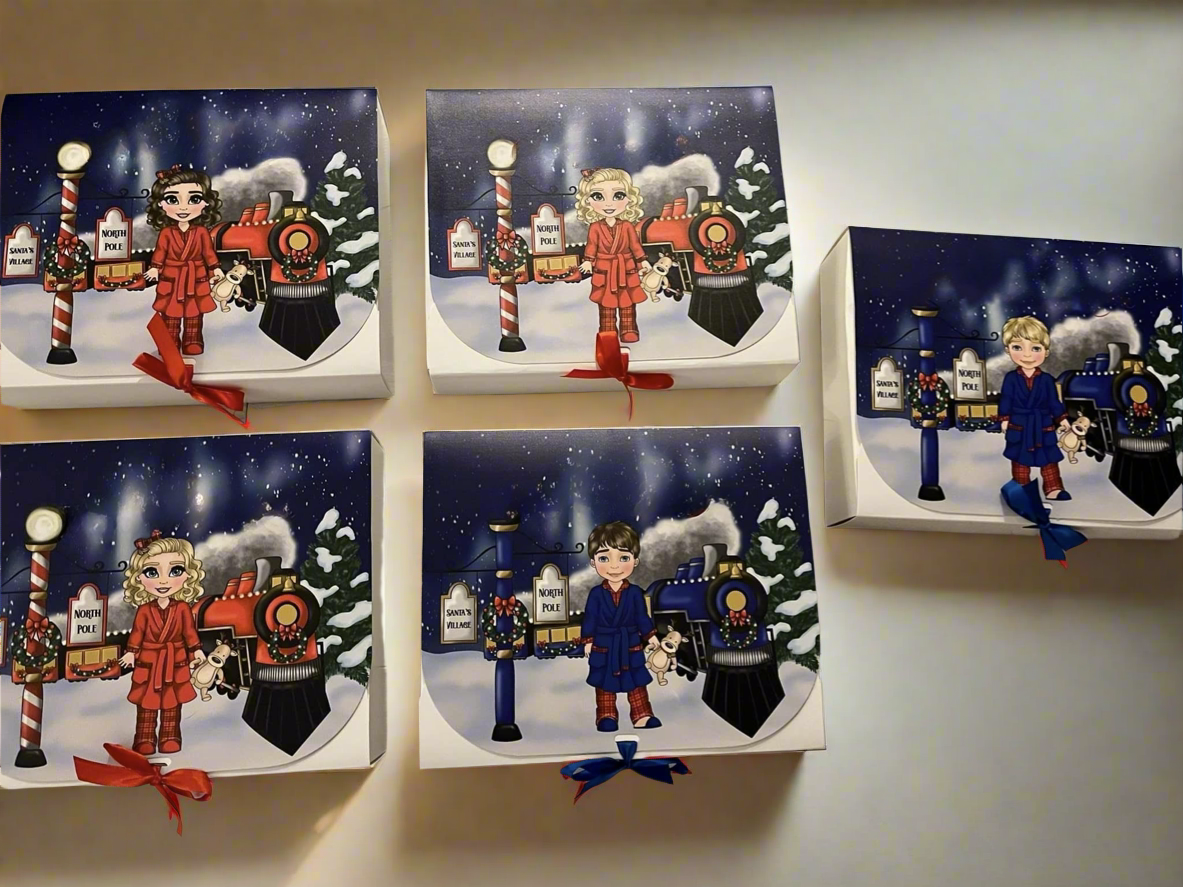 Christmas Polar Express Boxes With Personalised Doll & Name Kids